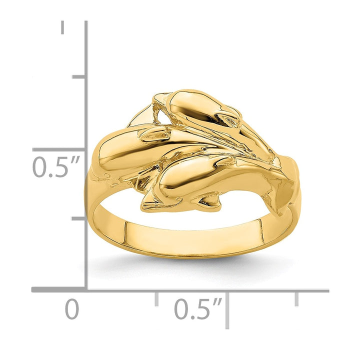 14k Yellow Gold Triple Dolphin Ring, Size: 6.5