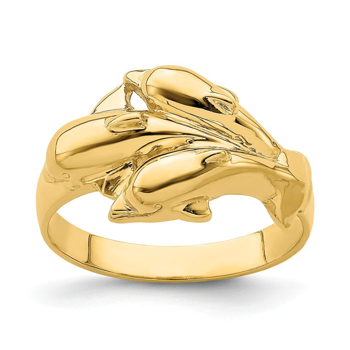 14k Yellow Gold Triple Dolphin Ring, Size: 6.5