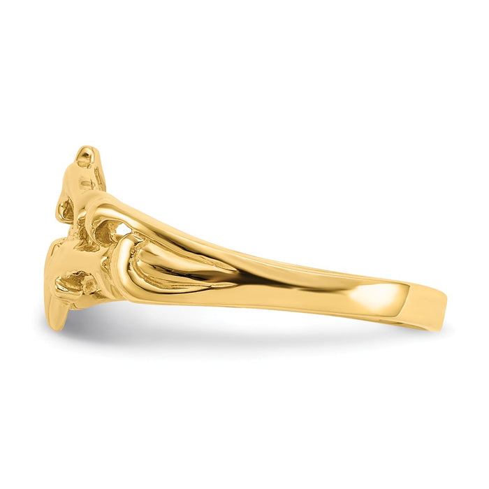 14k Yellow Gold Double Dolphins with Waves Ring, Size: 6.5