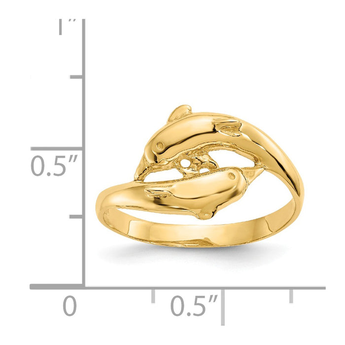 14k Yellow Gold Double Dolphins Ring, Size: 6.5