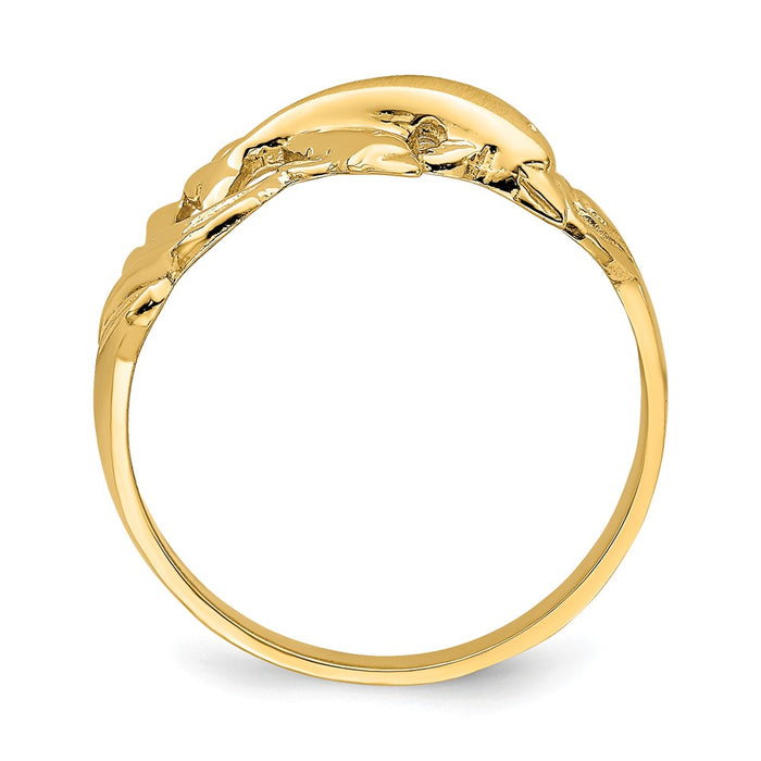 14k Yellow Gold Double Dolphins Jumping in Waves Ring, Size: 6.5
