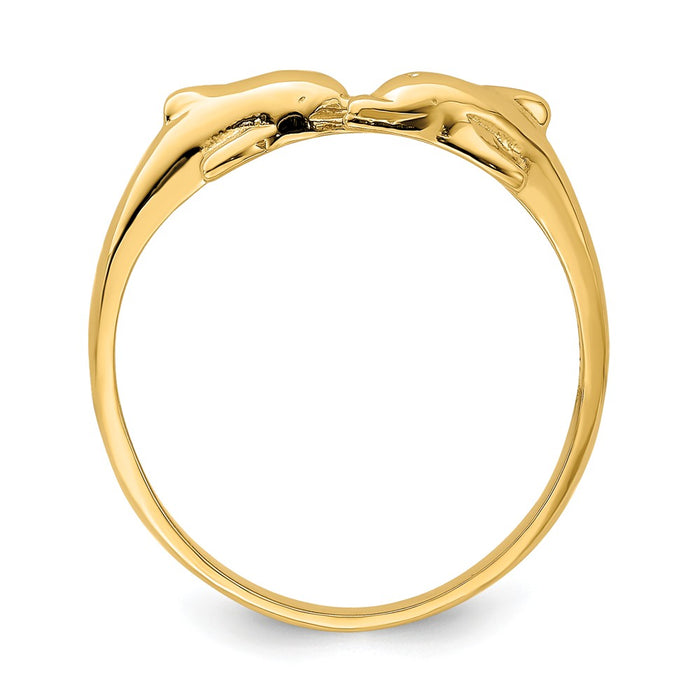 14k Yellow Gold Dolphin Kissing Dolphin Ring, Size: 6.5