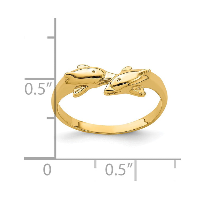 14k Yellow Gold Dolphin Kissing Dolphin Ring, Size: 6.5