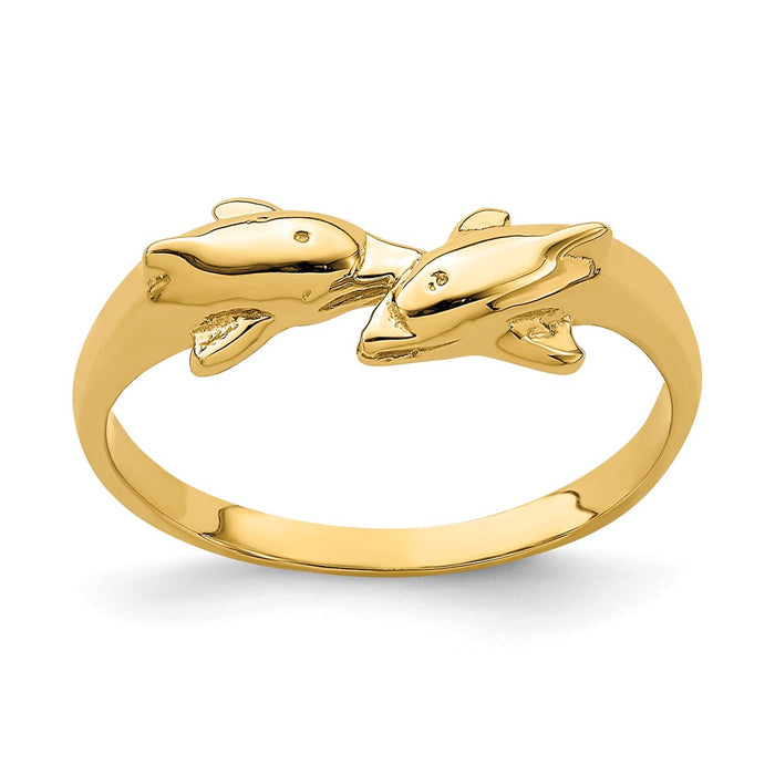 14k Yellow Gold Dolphin Kissing Dolphin Ring, Size: 6.5