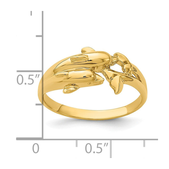 14k Yellow Gold Double Dolphins Ring, Size: 6.5