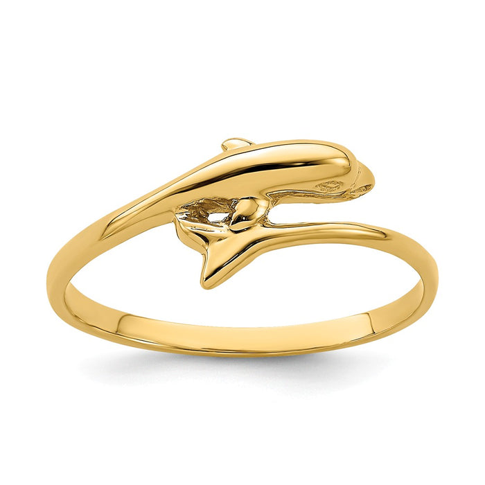 14k Yellow Gold Single Dolphin Ring, Size: 6
