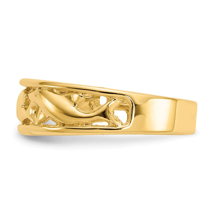14k Yellow Gold Triple Dolphin Wedding Band Ring, Size: 6.5