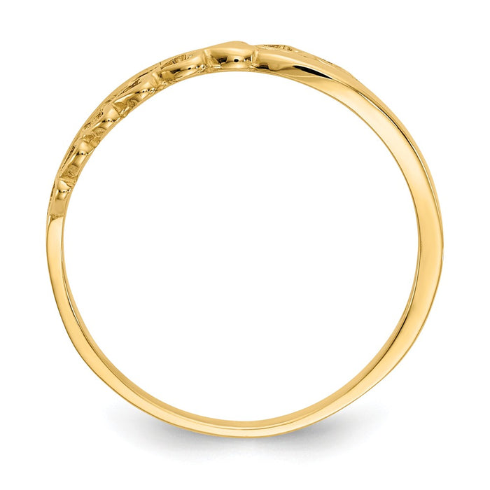14k Yellow Gold Polished Criss Cross Pattern Hearts Ring, Size: 7