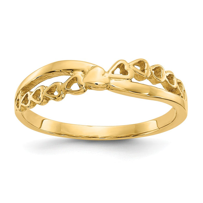 14k Yellow Gold Polished Criss Cross Pattern Hearts Ring, Size: 7