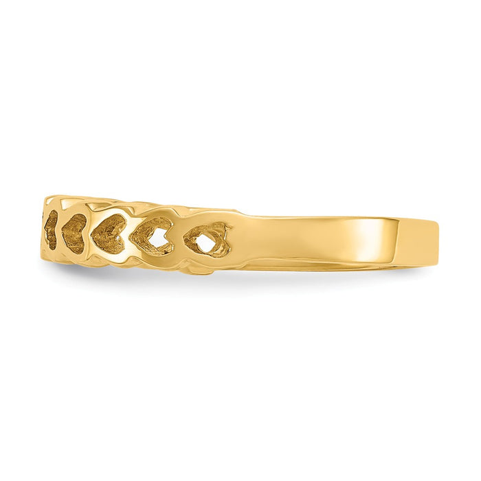 14k Yellow Gold Polished Hearts Ring, Size: 6