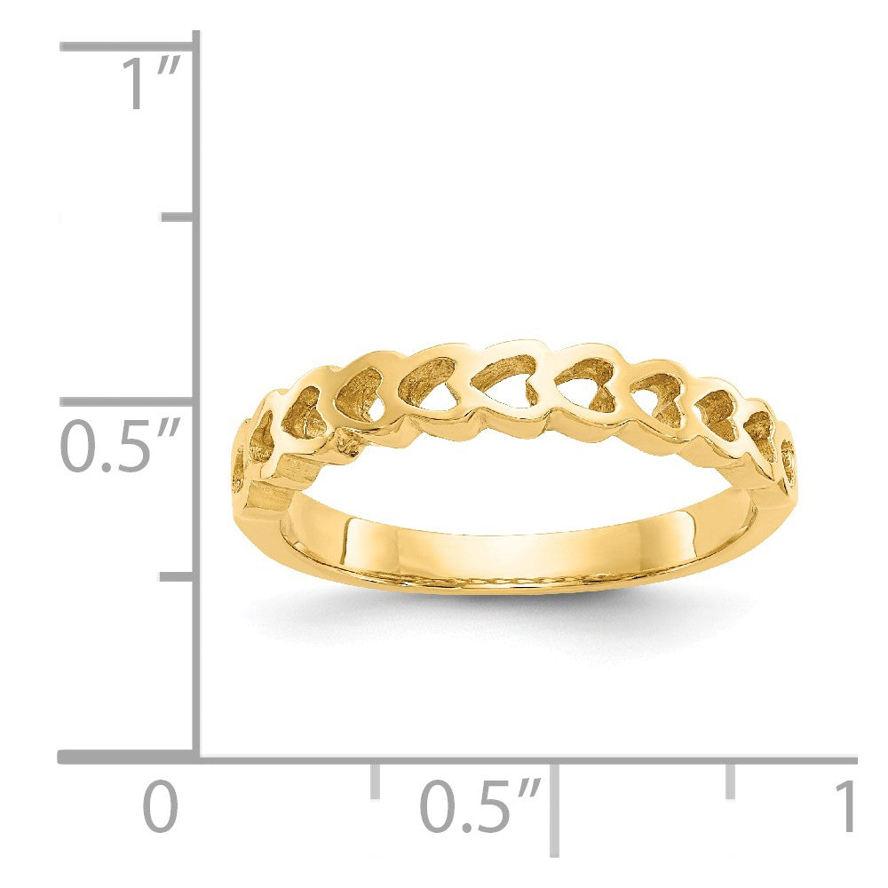 14k Yellow Gold Polished Hearts Ring, Size: 6