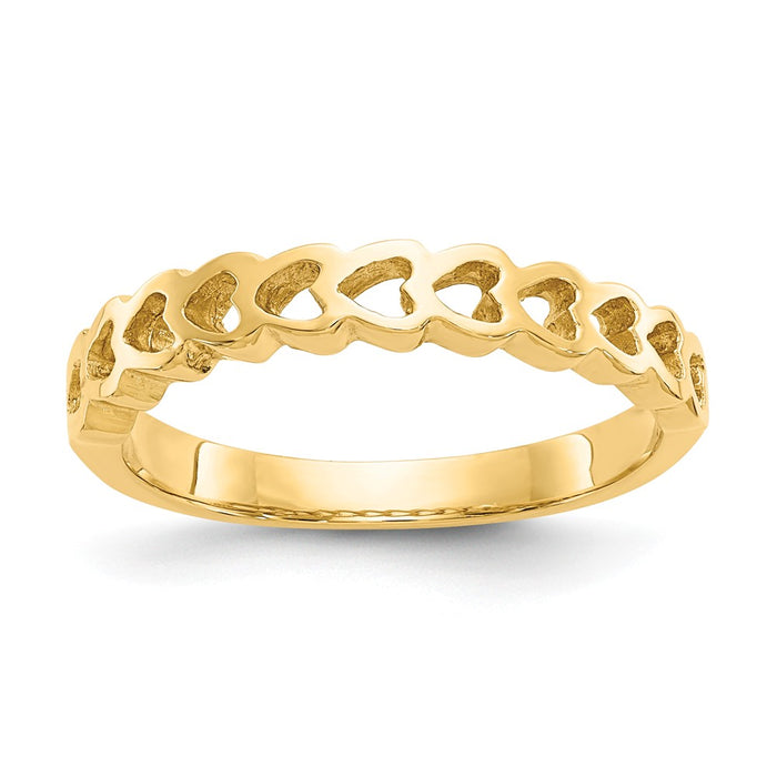14k Yellow Gold Polished Hearts Ring, Size: 6