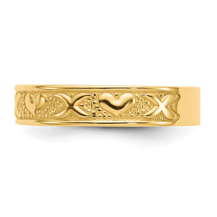 14k Yellow Gold Polished X & Hearts Ring, Size: 8.75