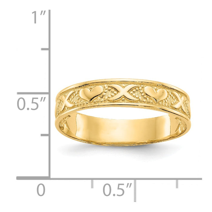 14k Yellow Gold Polished X & Hearts Ring, Size: 8.75