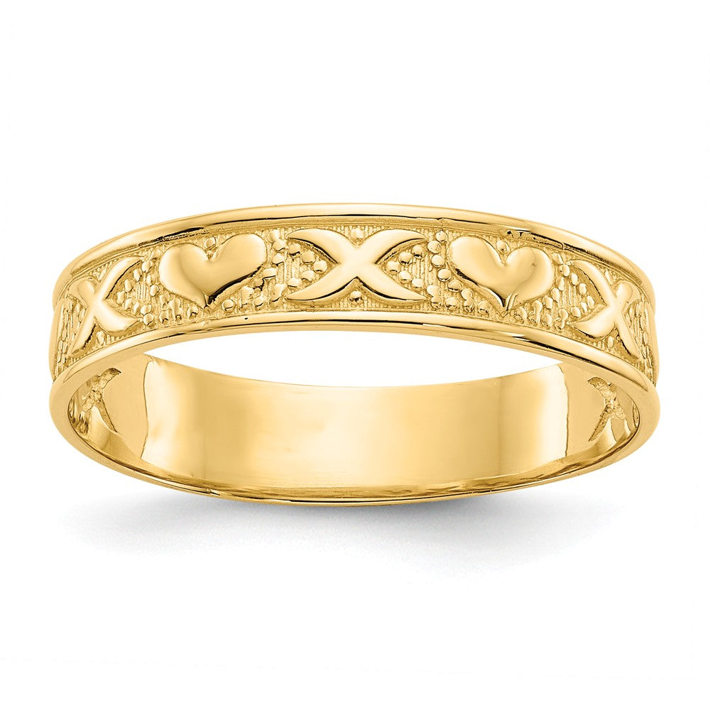 14k Yellow Gold Polished X & Hearts Ring, Size: 8.75