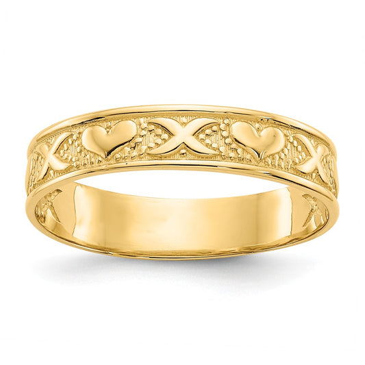 14k Yellow Gold Polished X & Hearts Ring, Size: 8.75