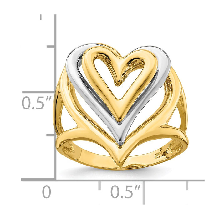 14K Two-Tone Gold Triple Stacked Heart Ring, Size: 7
