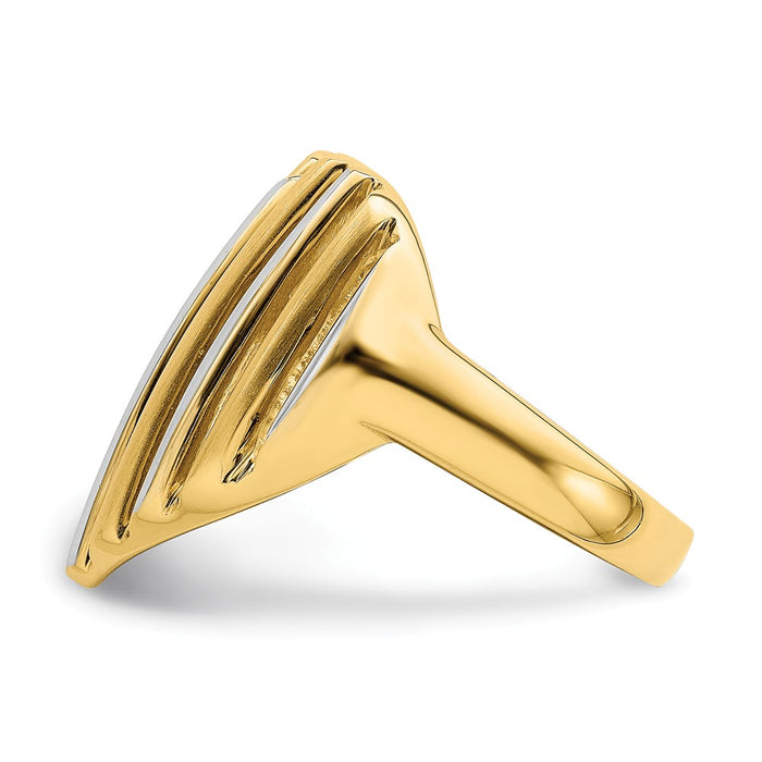 14K & Rhodium-plated Ribbed Heart Ring, Size: 7