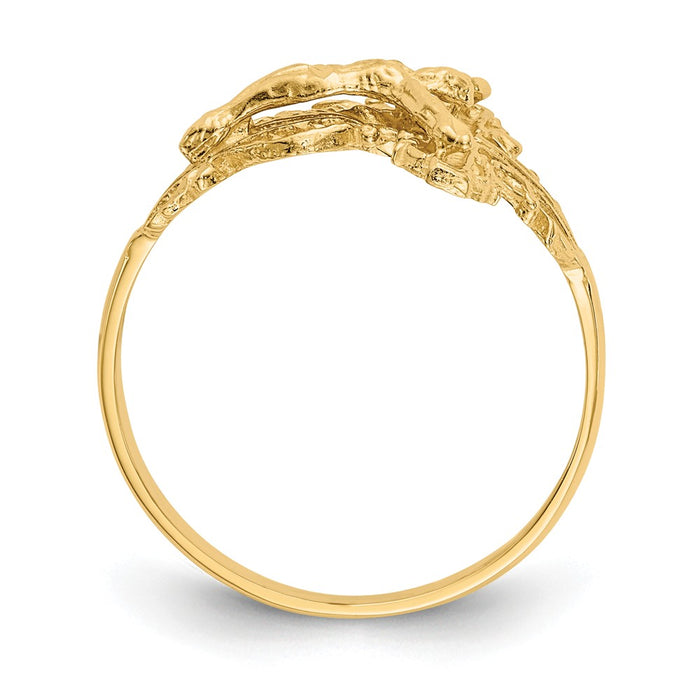 14k Yellow Gold Diamond-cut Crucifix Ring, Size: 6.5