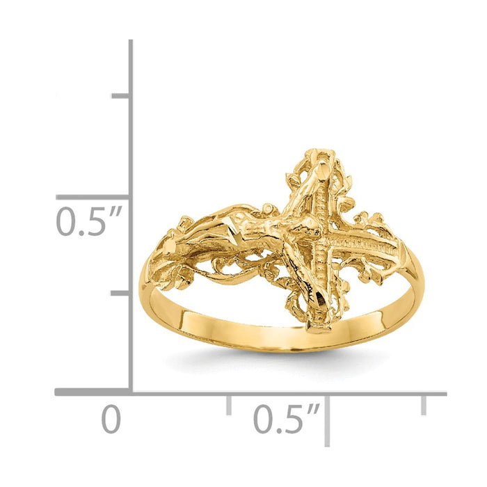 14k Yellow Gold Diamond-cut Crucifix Ring, Size: 6.5
