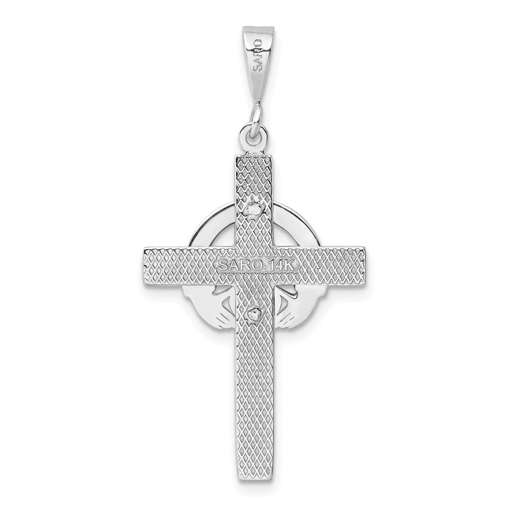 Million Charms 14K White Gold Themed Claddagh Relgious Cross Pendant