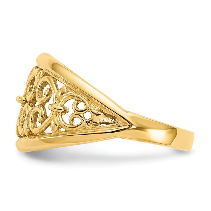 14k Yellow Gold Fleur-De-Lis Tapered Ring, Size: 7