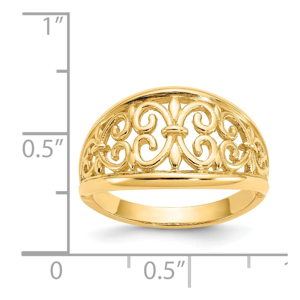 14k Yellow Gold Fleur-De-Lis Tapered Ring, Size: 7