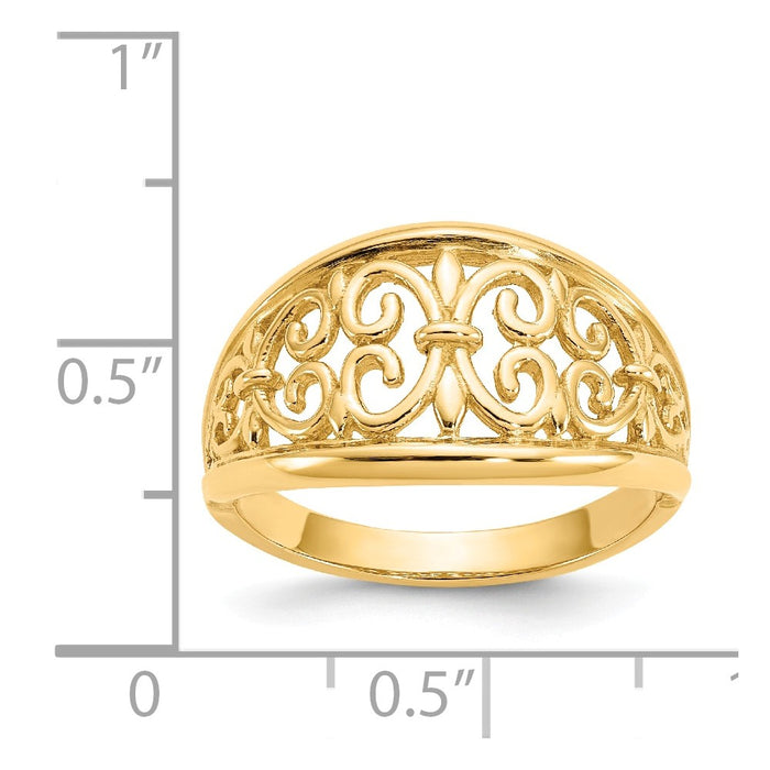 14k Yellow Gold Fleur-De-Lis Tapered Ring, Size: 7