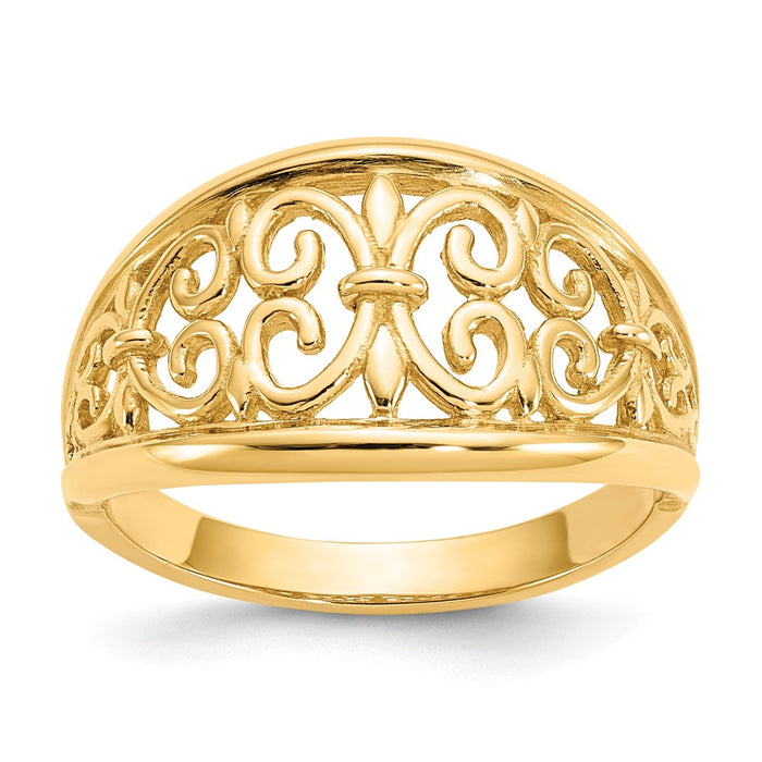 14k Yellow Gold Fleur-De-Lis Tapered Ring, Size: 7