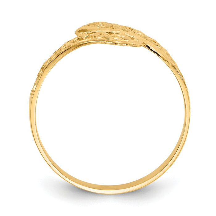 14k Yellow Gold By-pass Lace Diamond-cut Ring, Size: 7