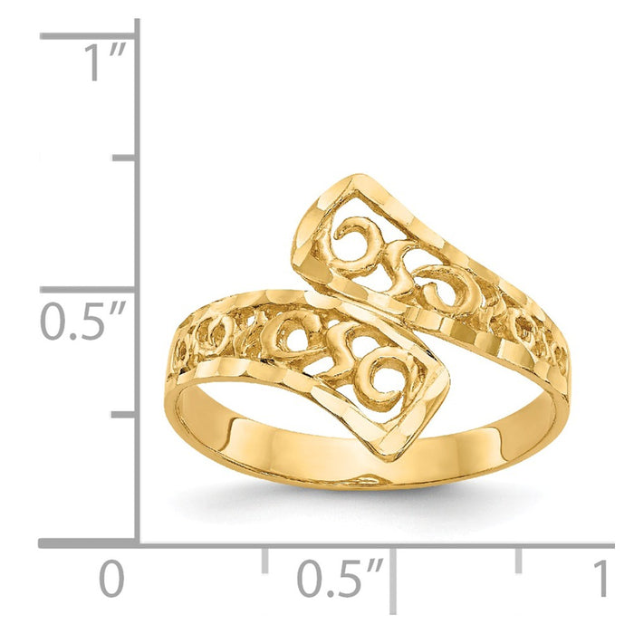 14k Yellow Gold By-pass Lace Diamond-cut Ring, Size: 7