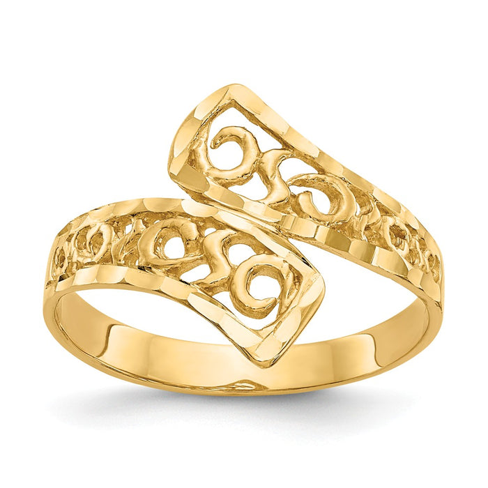 14k Yellow Gold By-pass Lace Diamond-cut Ring, Size: 7