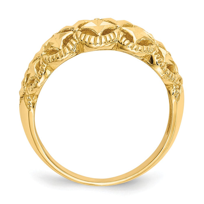 14k Yellow Gold Diamond-cut Scalloped Edge Pattern Dome Ring, Size: 7