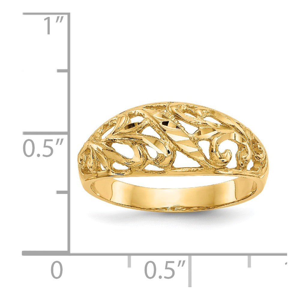 14k Yellow Gold Paisley Diamond-cut Design Dome Ring, Size: 7