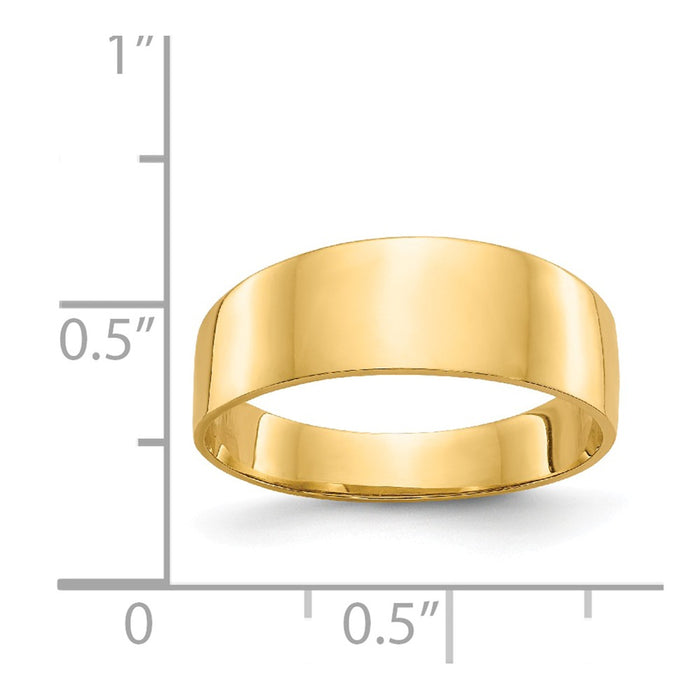 14k Yellow Gold 8mm Flat-top Tapered Cigar Wedding Band Ring, Size: 7