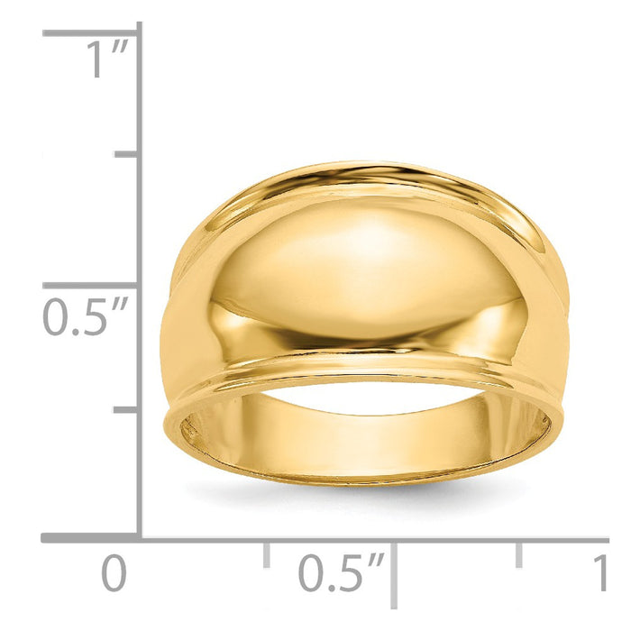 14k Yellow Gold Ridge-edged Dome Ring, Size: 7.5