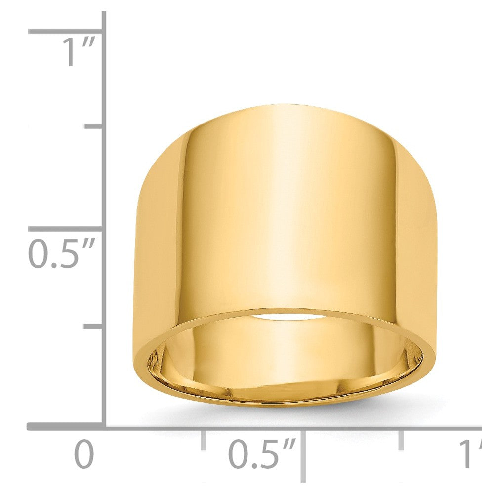 14k Yellow Gold 15mm Flat-top Tapered Cigar Wedding Band Ring, Size: 7