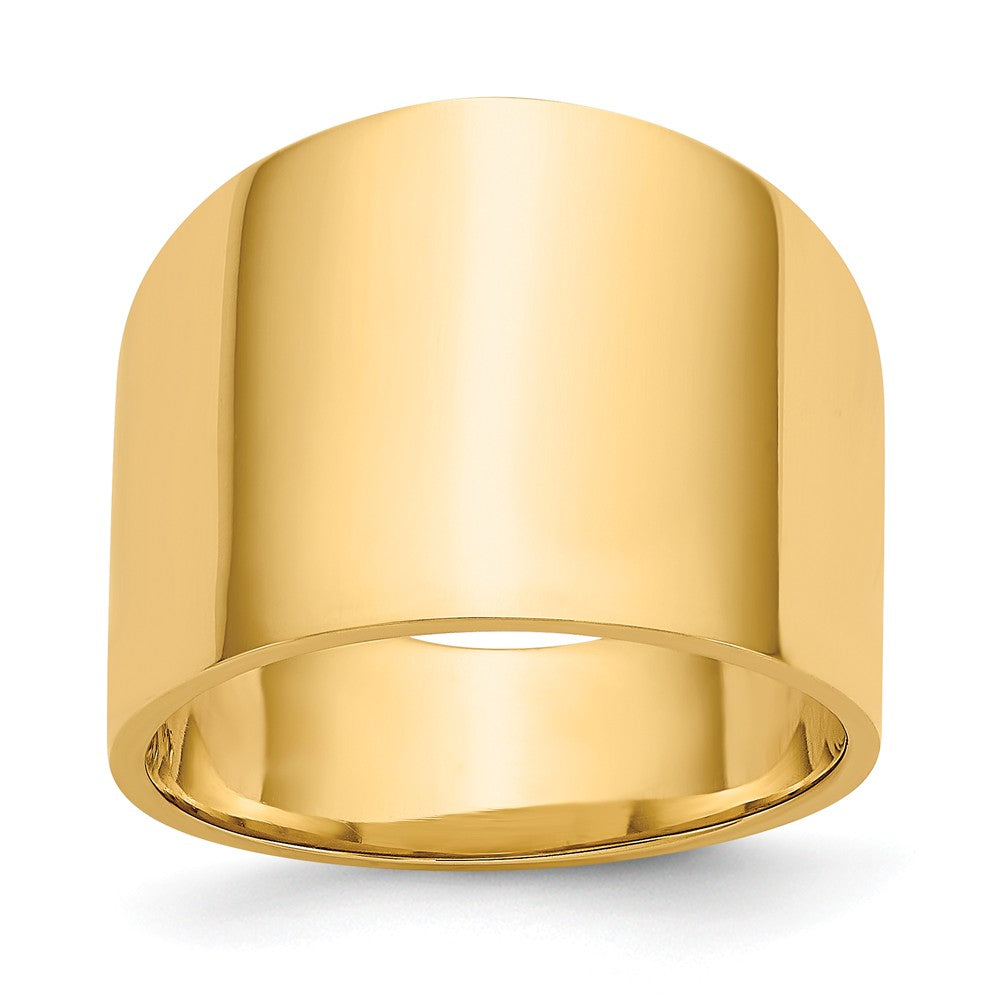 14k Yellow Gold 15mm Flat-top Tapered Cigar Wedding Band Ring, Size: 7