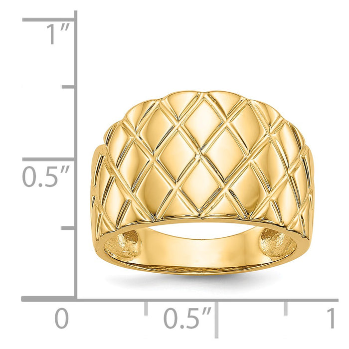 14k Yellow Gold Marquise Pattern Dome Ring, Size: 7