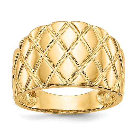 14k Yellow Gold Marquise Pattern Dome Ring, Size: 7