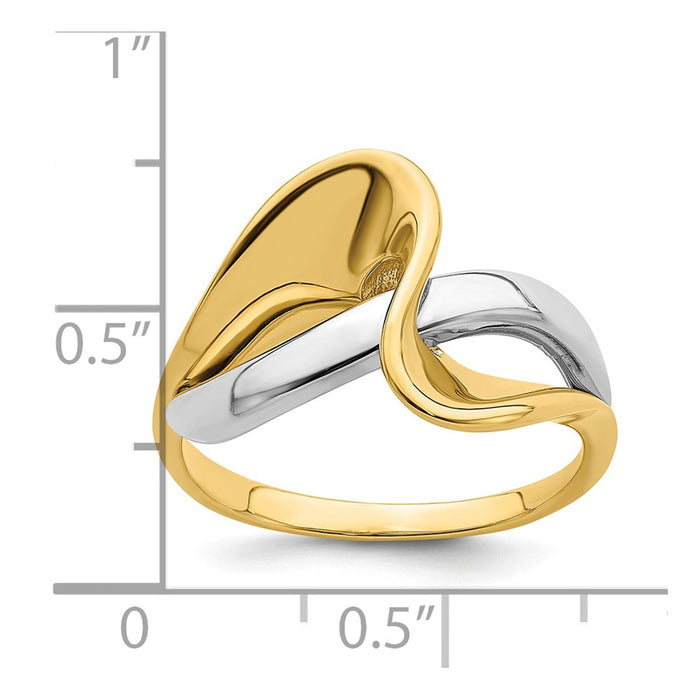14K Two-Tone Gold Freeform Style Wave Ring, Size: 7