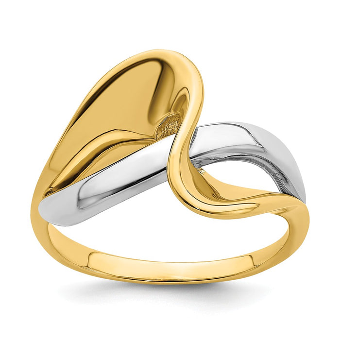 14K Two-Tone Gold Freeform Style Wave Ring, Size: 7