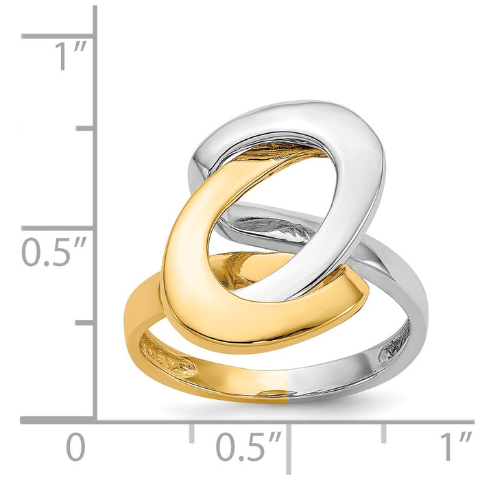 14K Two-Tone Gold Fashion Swirl O Ring, Size: 7
