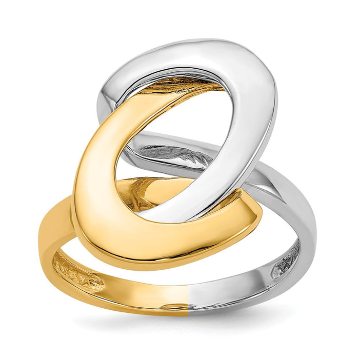 14K Two-Tone Gold Fashion Swirl O Ring, Size: 7