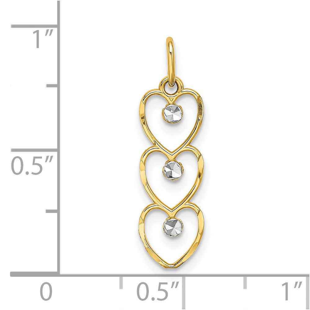 Million Charms 14K Yellow Gold Themed, Rhodium-plated Polished Hearts Charm