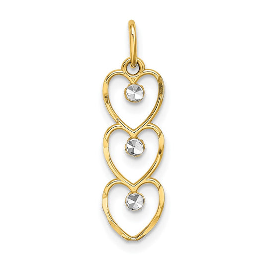 Million Charms 14K Yellow Gold Themed, Rhodium-plated Polished Hearts Charm