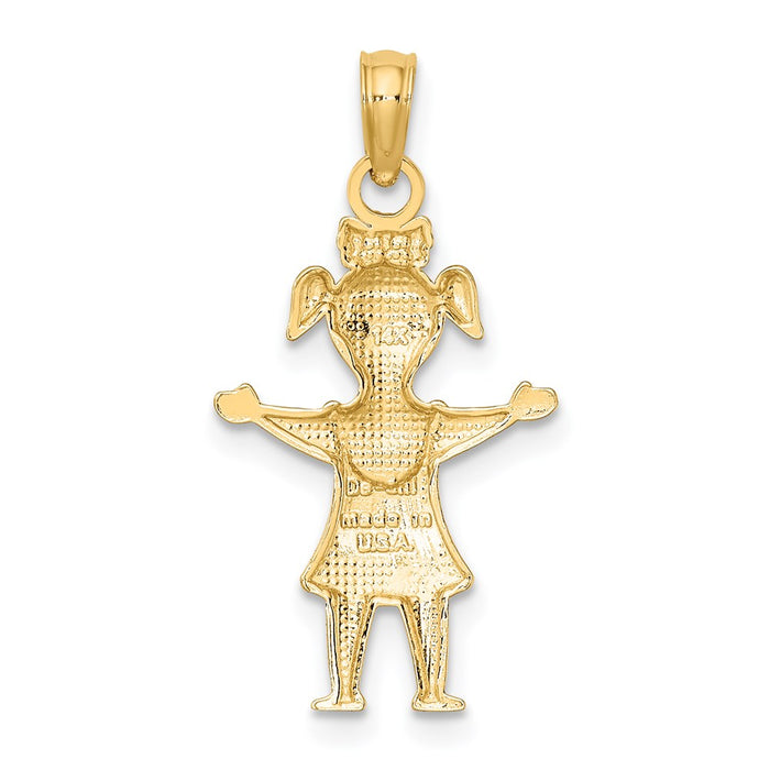 Million Charms 14K Yellow Gold Themed Solid Polished Girl With Pig-Tails Charm