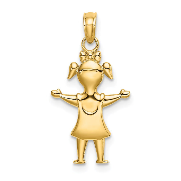 Million Charms 14K Yellow Gold Themed Solid Polished Girl With Pig-Tails Charm