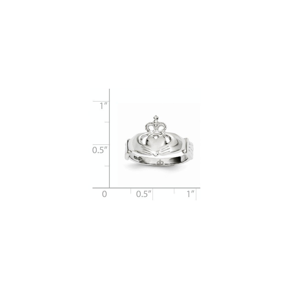 14k White Gold Polished Claddagh Ring, Size: 7