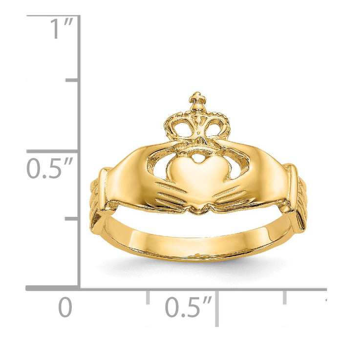 14k Yellow Gold Polished Claddagh Ring, Size: 7